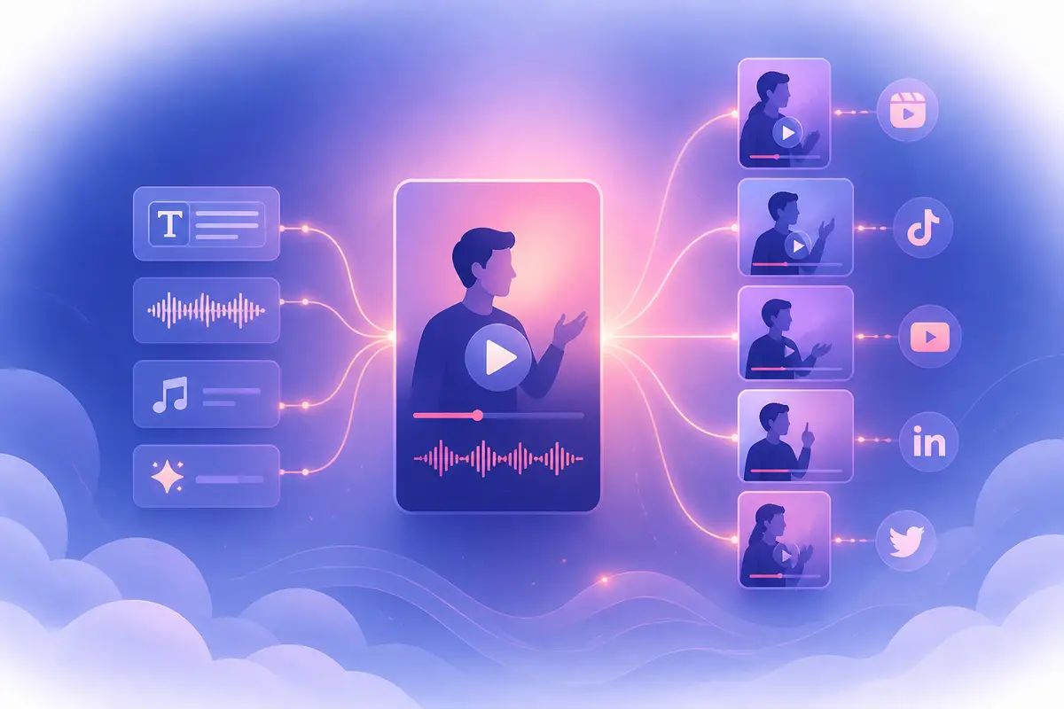 Long-form video timeline marked with moments selected for short vertical clips.