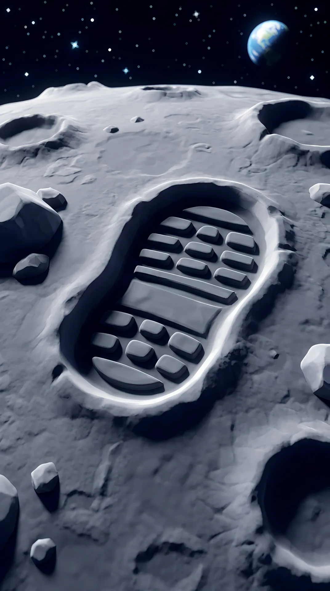 A boot print on the surface of the Moon.