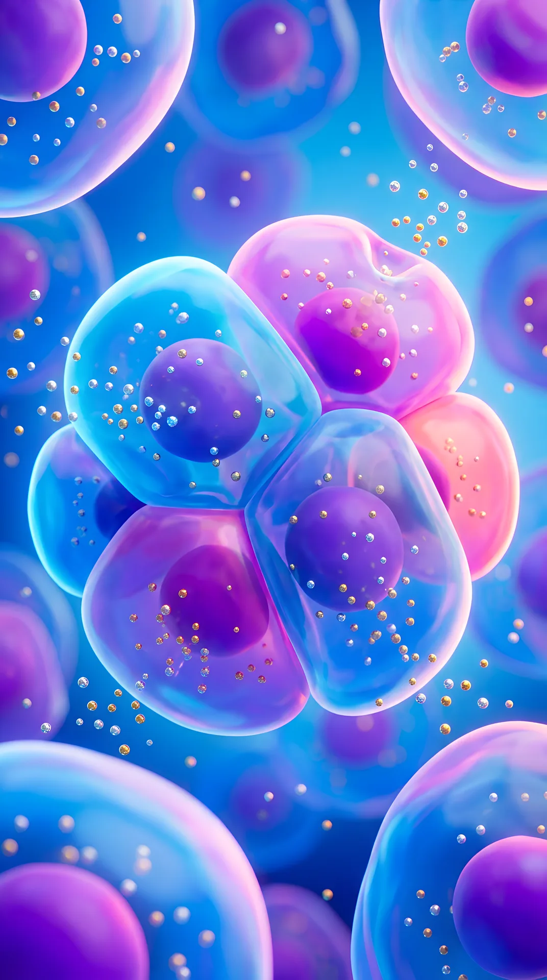 A colourful illustration of cells against a blue background.